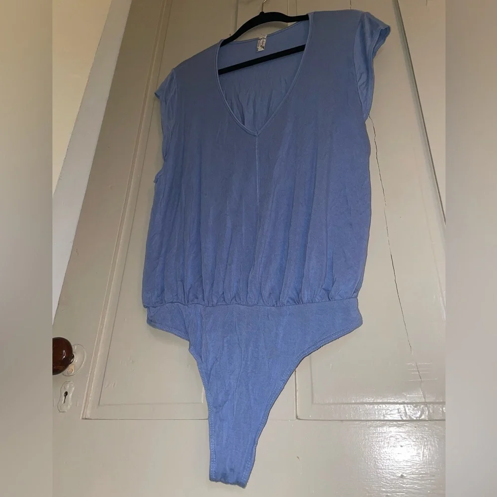 Free People Periwinkle Blue Purple Cap Sleeve Bodysuit Flowy Loose Stretch Comfy